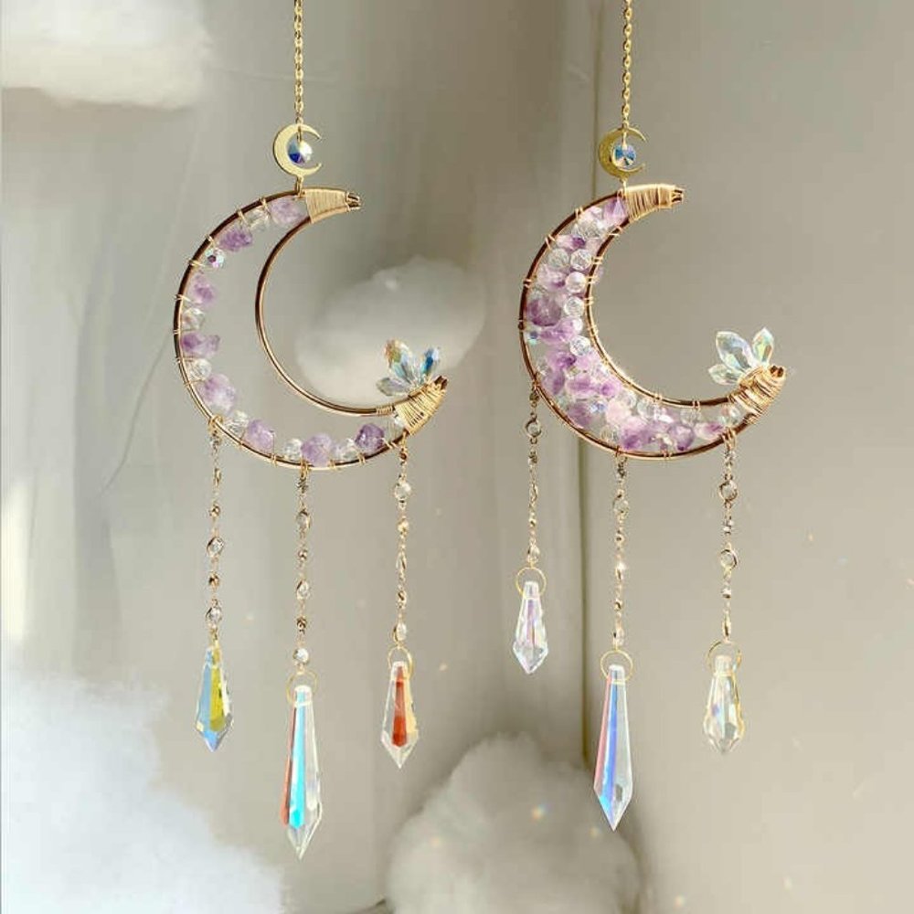 High quality natural crystal sun catcher moon sun catchers amethyst moon sun